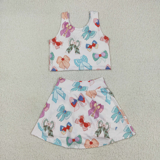 cartoon bow coquette two pieces athletic skort set