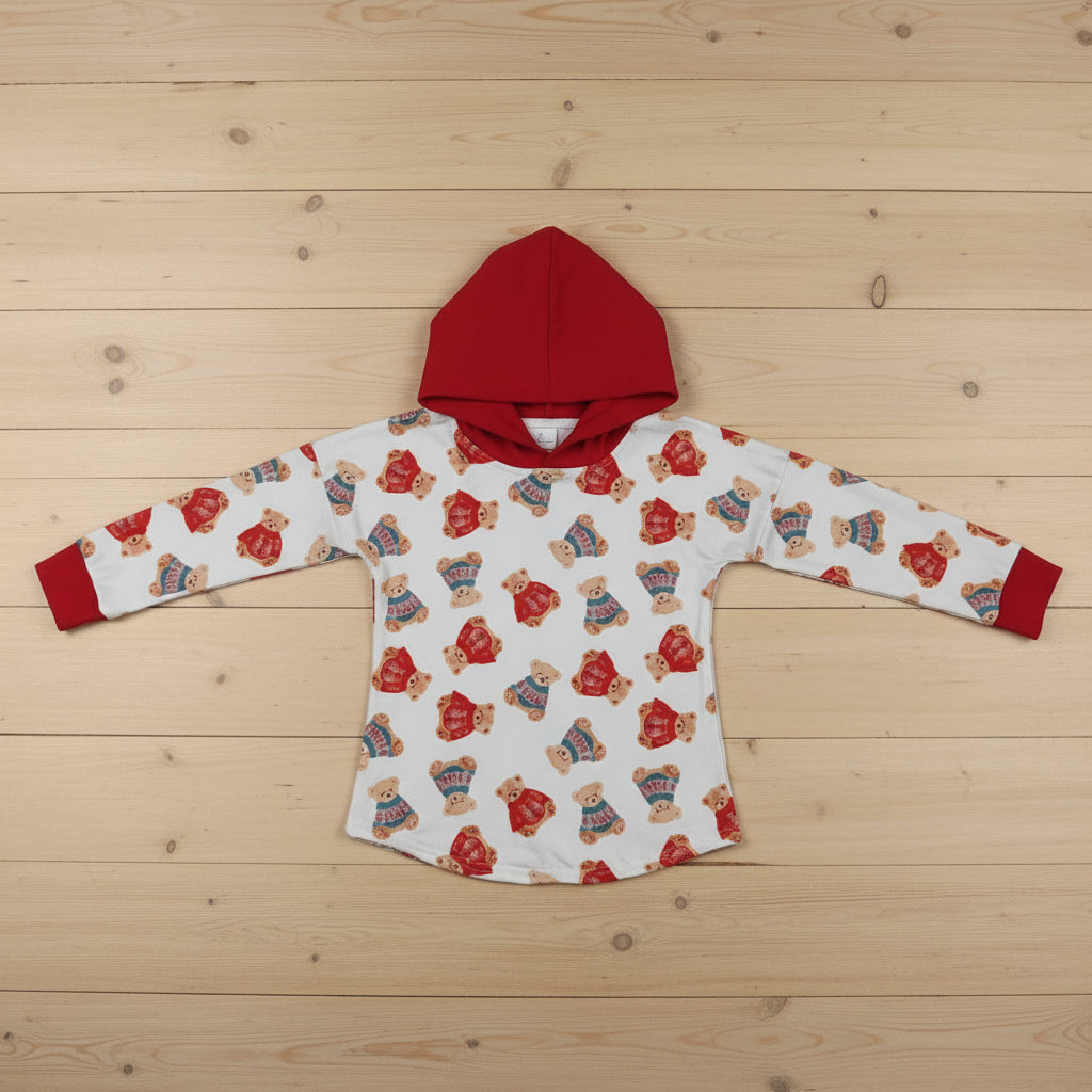 long sleeve bear print hoodie