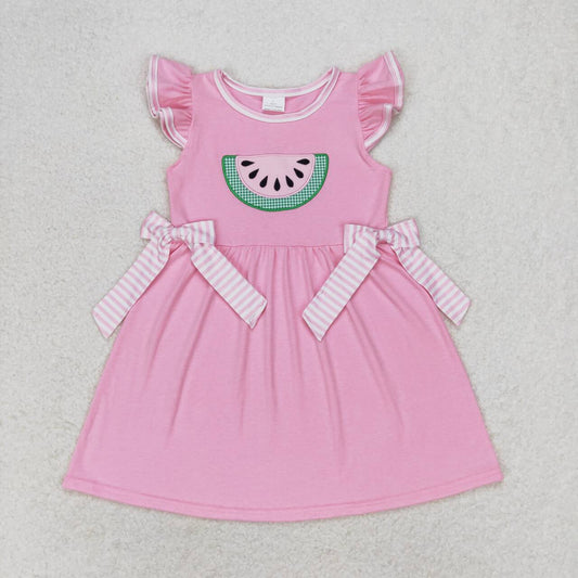 watermelon embroidery bow dress pink