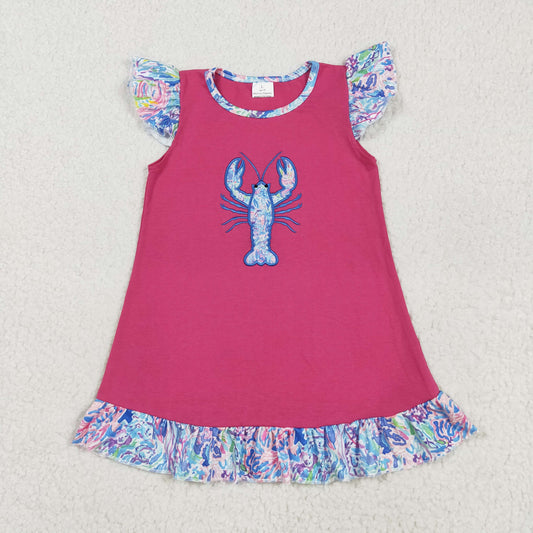 hot pink lily crawfish embroidery dress