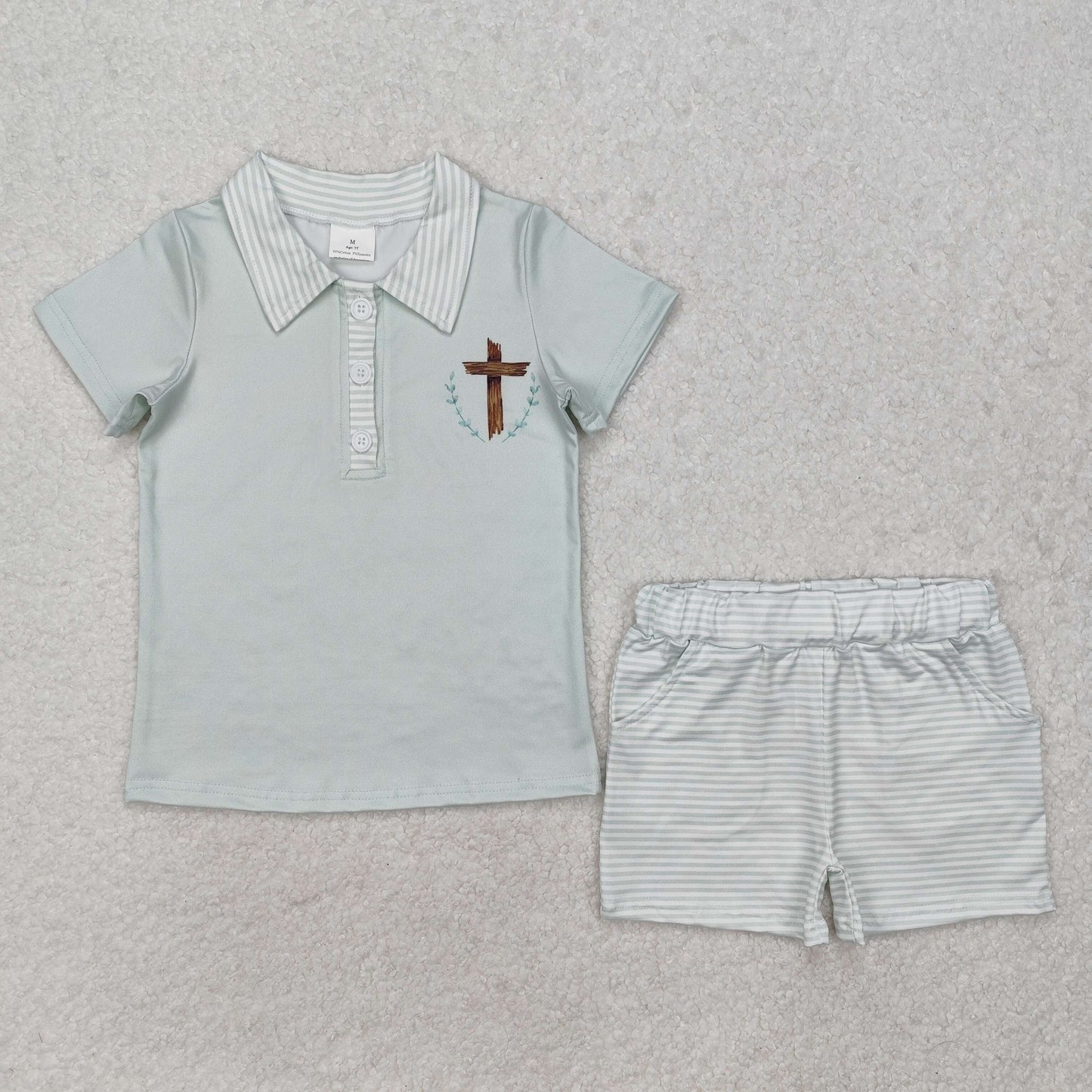 easter cross print baby boy shorts set