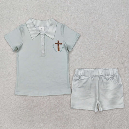 easter cross print baby boy shorts set