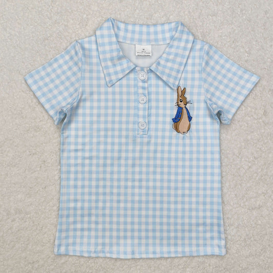 blue plaid pete rabbit embroidery polo t-shirt