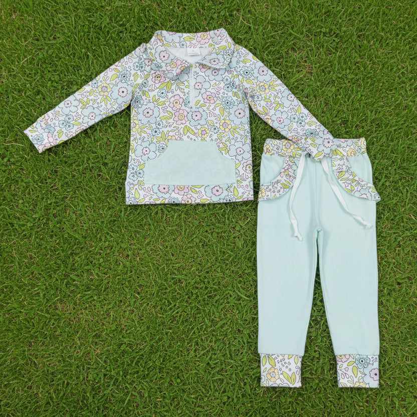 floral zip pullover jogger pants set girl outfit