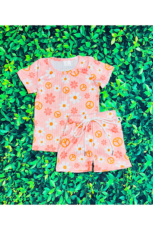 Daisies & peace sign coral 2pc set