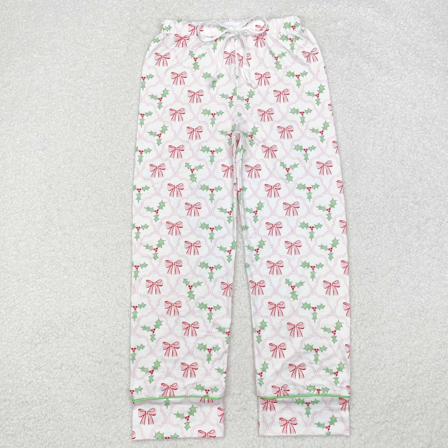 Pink Bows Holly Print Adult Christmas Pajamas Pants