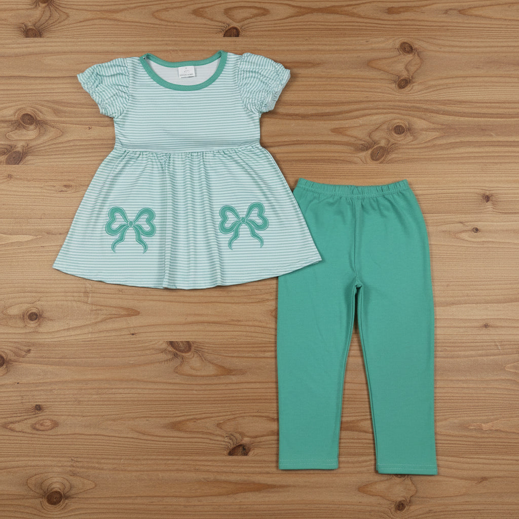stripes green coquette embroidered legging set
