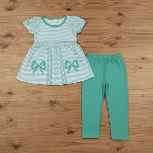 stripes green coquette embroidered legging set