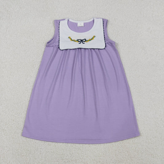 sleeveless mardi gras coquette embroidery purple dress