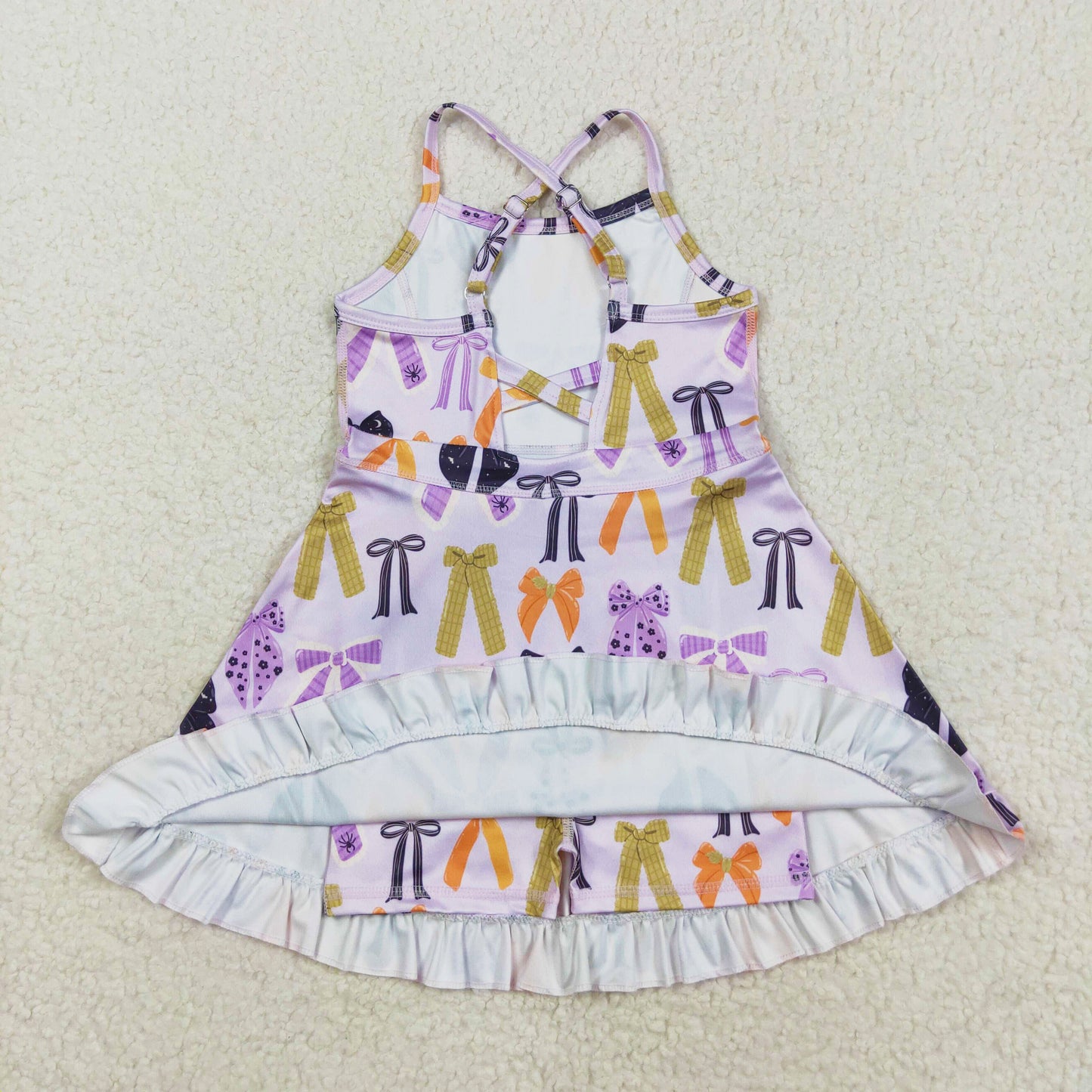 purple green black orange bow print Halloween athletic dress