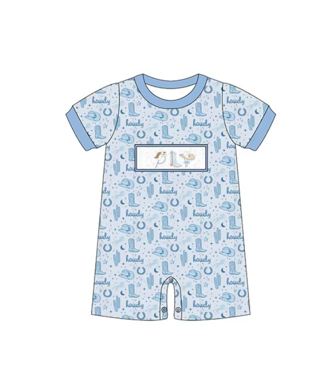 TAT 5-6weeks MOQ 3 baby boy blue cow print romper