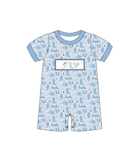 TAT 5-6weeks MOQ 3 baby boy blue cow print romper