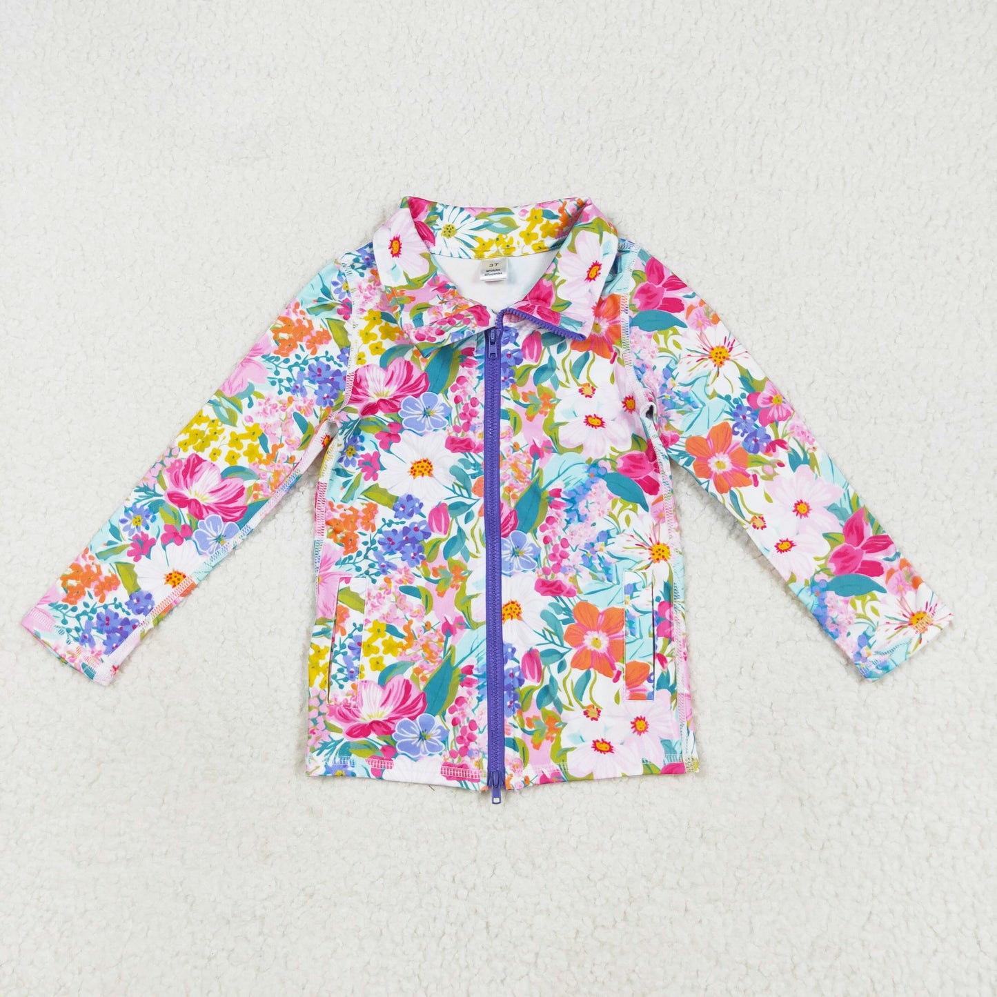 long sleeve floral athletic zip top