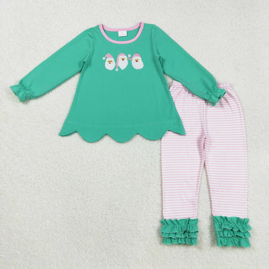 Christmas green santa embroidery icing pants set