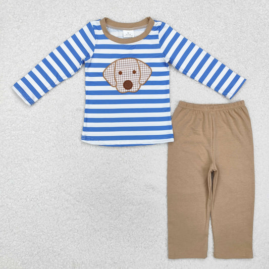 stripes dog embroidery boy pants set