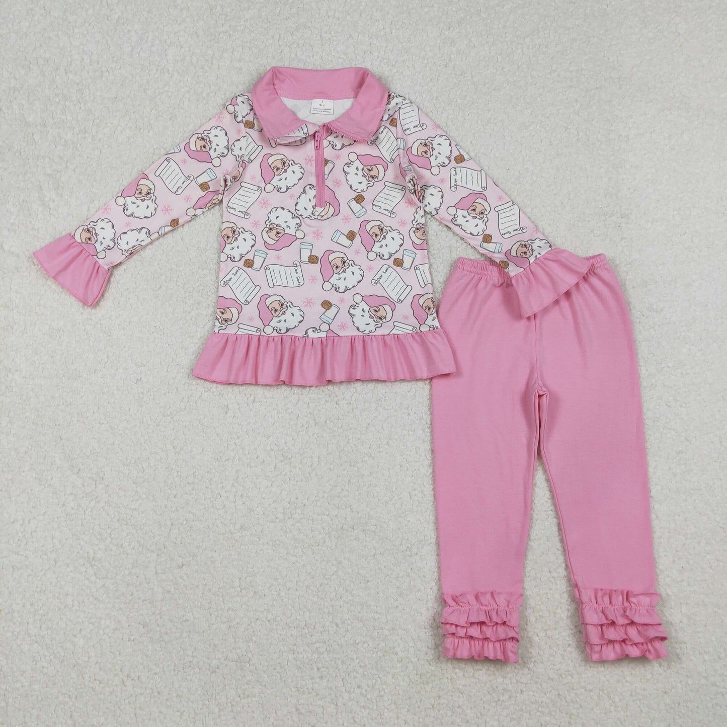 pink santa print zip pullover icing pants set toddler girl outfit
