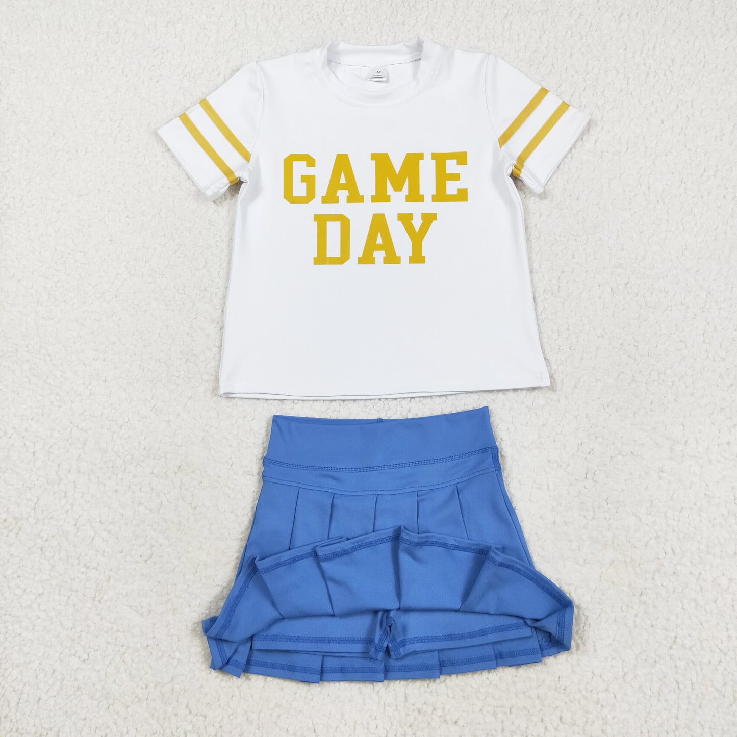 Gold White Digital Game Day Pleated Skirts Set