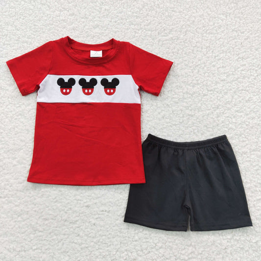 kids boy’s outfit red black embroidery shorts set park wear