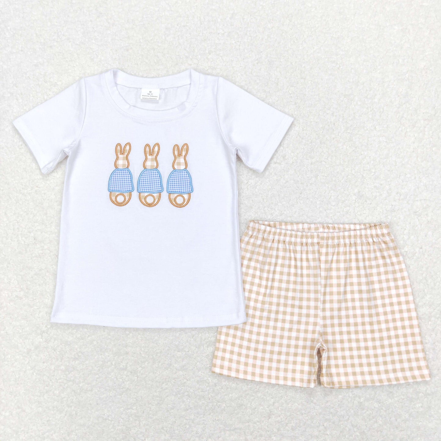 boy easter bunny embroidery plaid shorts set