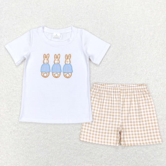 boy easter bunny embroidery plaid shorts set