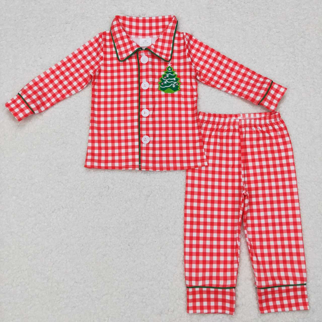 sibling boy christmas tree embroidery red plaid pajama