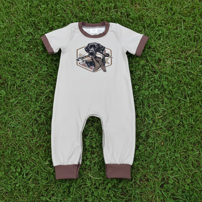 short sleeve hunting dog print boy romper