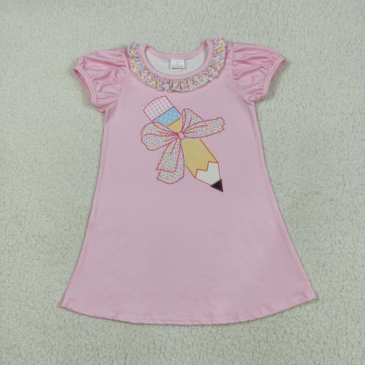 pencil print pink back to school dress