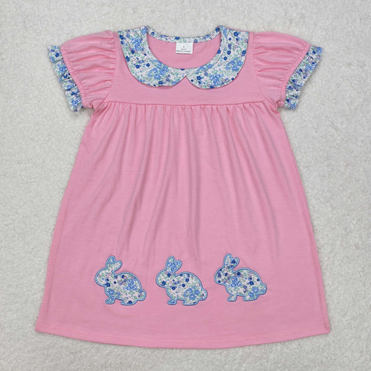 pink floral bunny embroidered girl easter dress