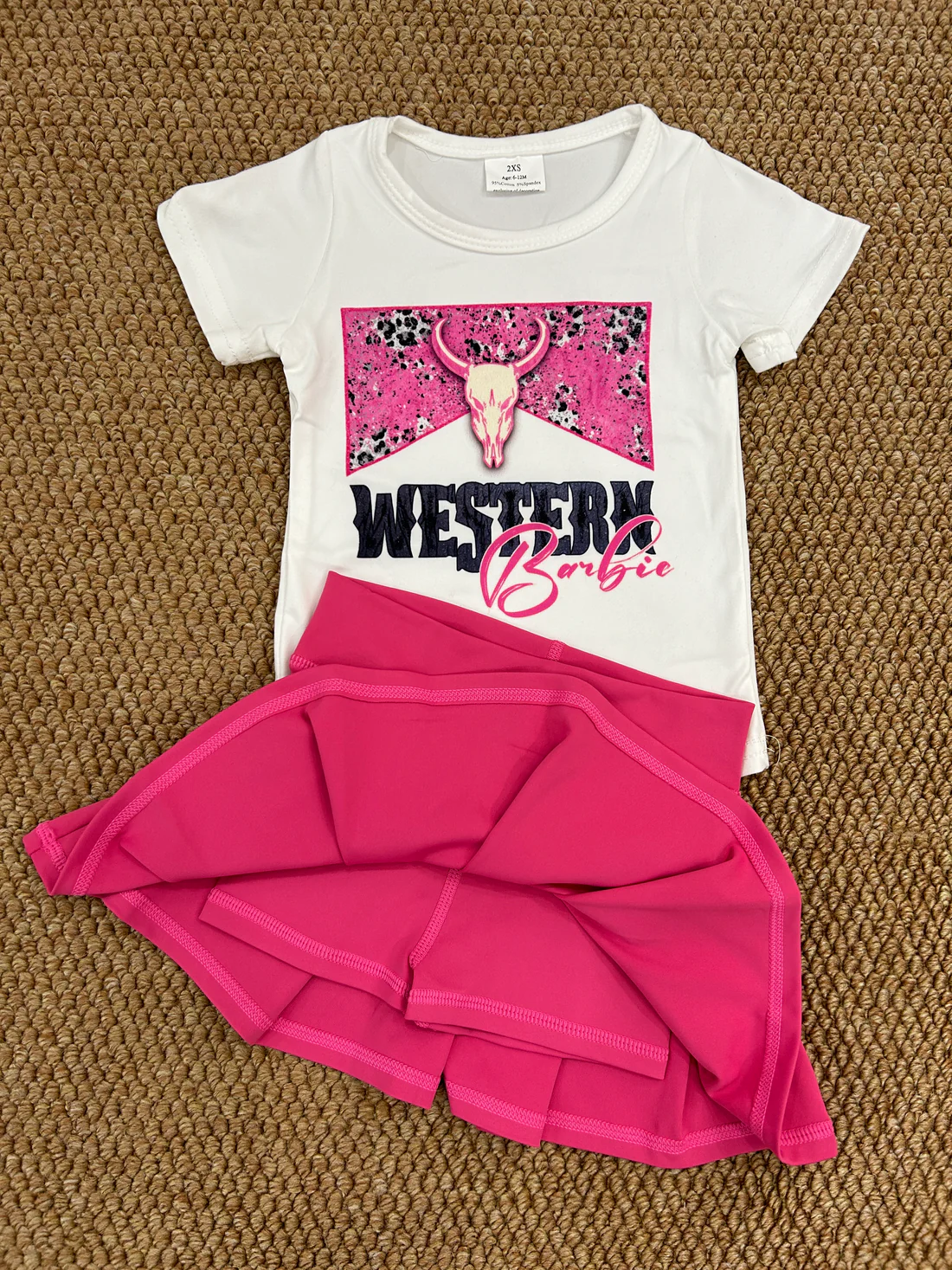 cow print tee athletic pleated cheer skirt set