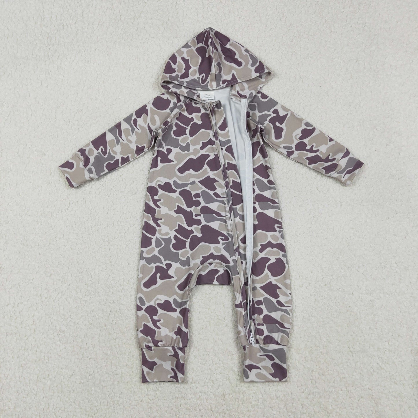 camo zip hooded romper