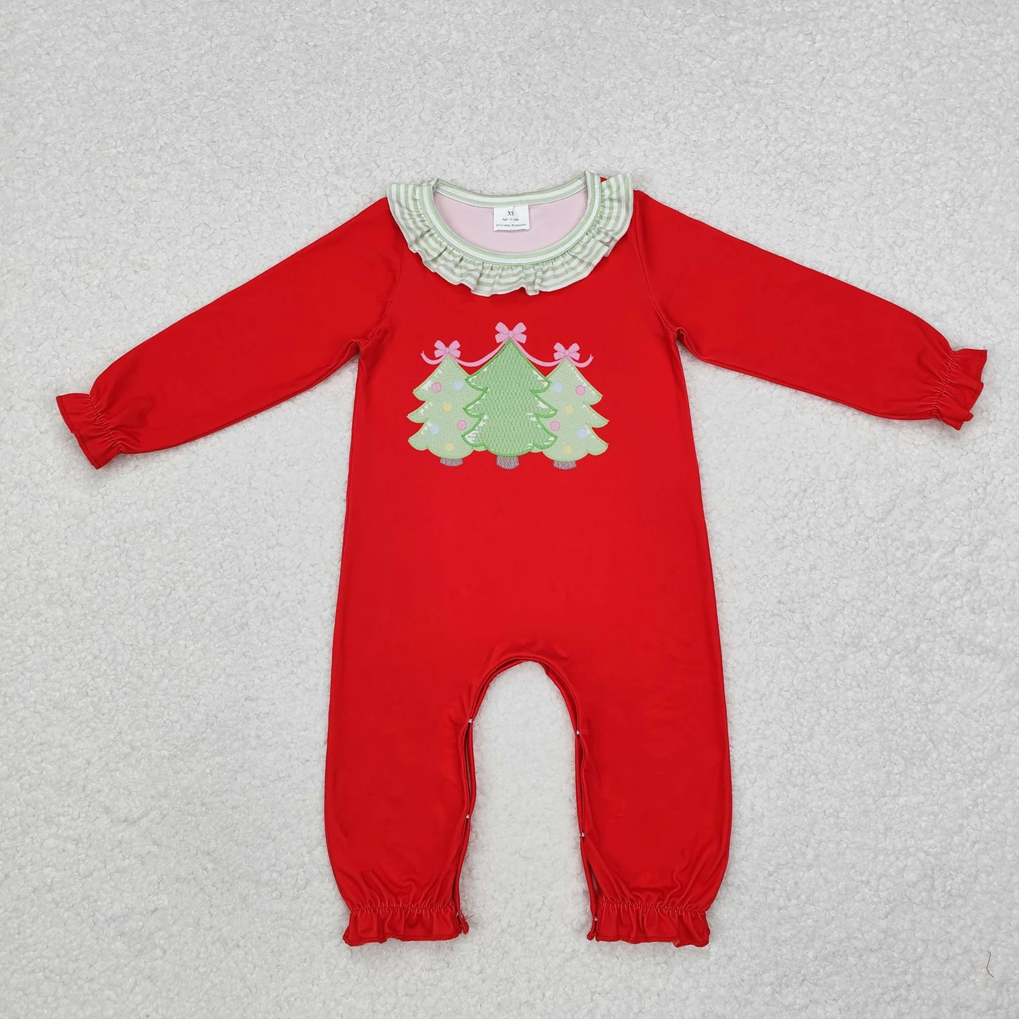 baby girl red Christmas tree print romper