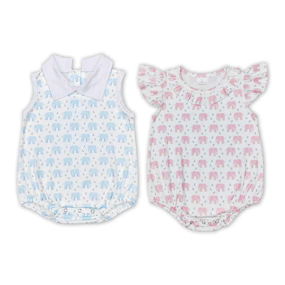 Elephant Print Sibling Summer Romper