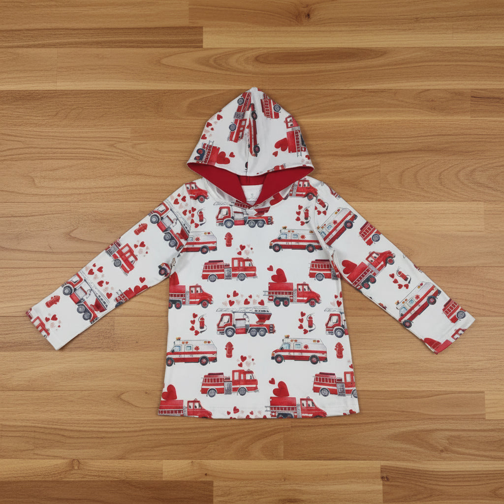 heart firefight truck boy hoodie for valentine's day