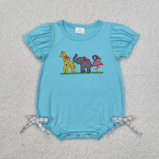 girl blue zoo animal embroidery bubbles