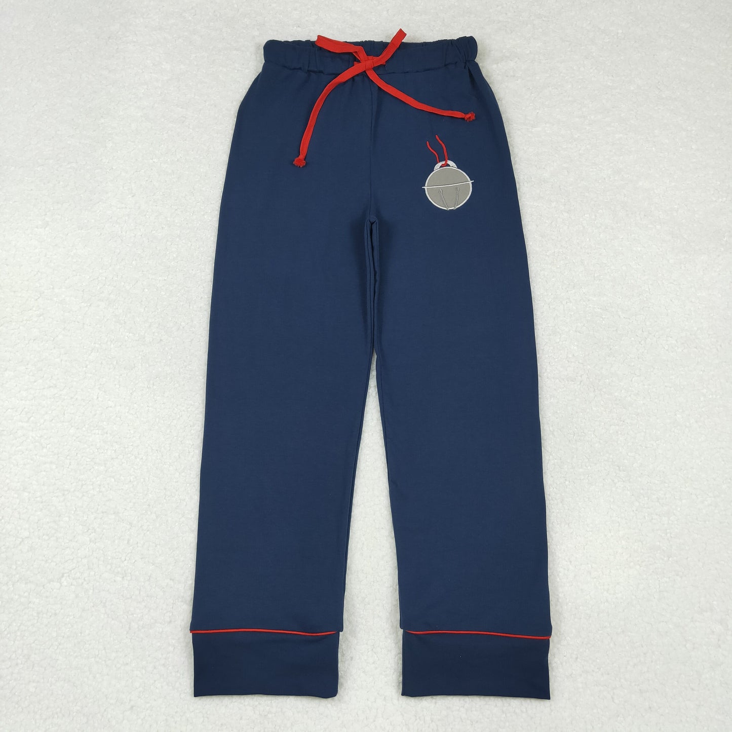 bell embroidery solid navy adult woman christmas straight pants