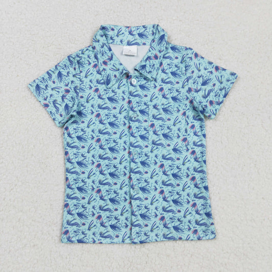 fish hook print boy button down t-shirt