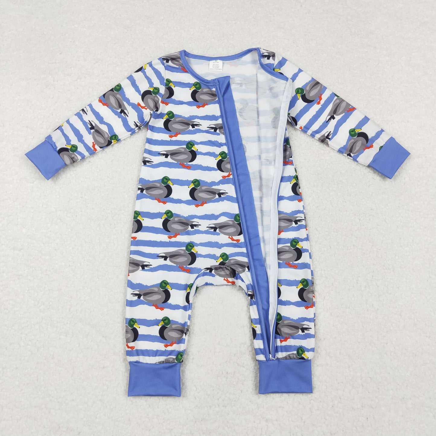 blue duck print zip bamboo sleeper boy