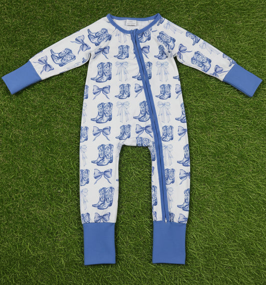blue coquette and cowgirl boots girl zipper sleeper