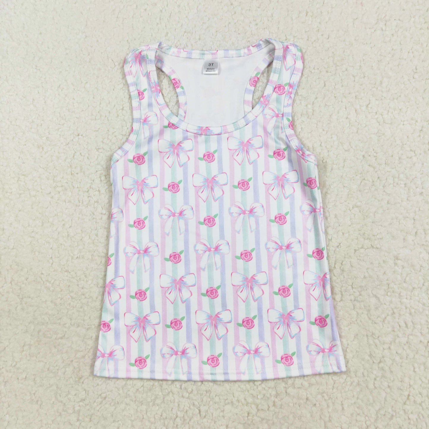 bow floral girls athletic tank top