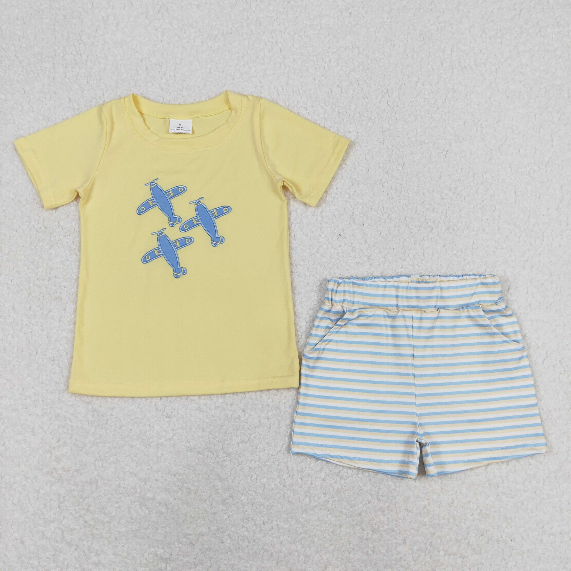 plane embroidery boy shorts set