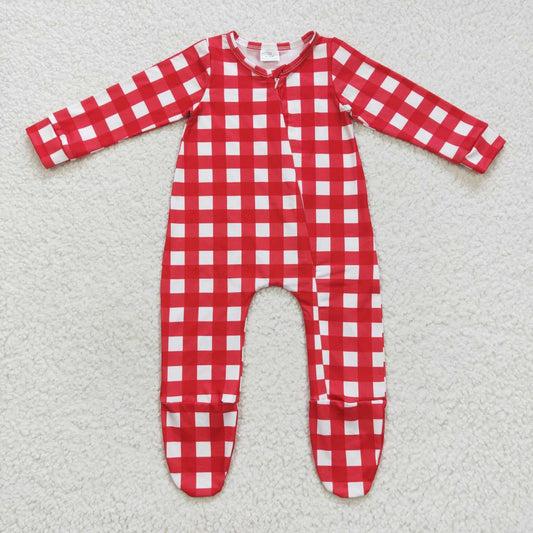baby red plaid footed zipper sleeper