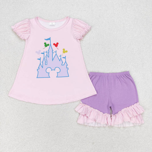 summer castle print girl shorts set