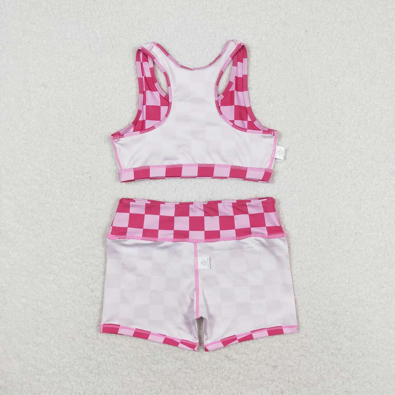 kids girl summer yoga suit hot pink checkered