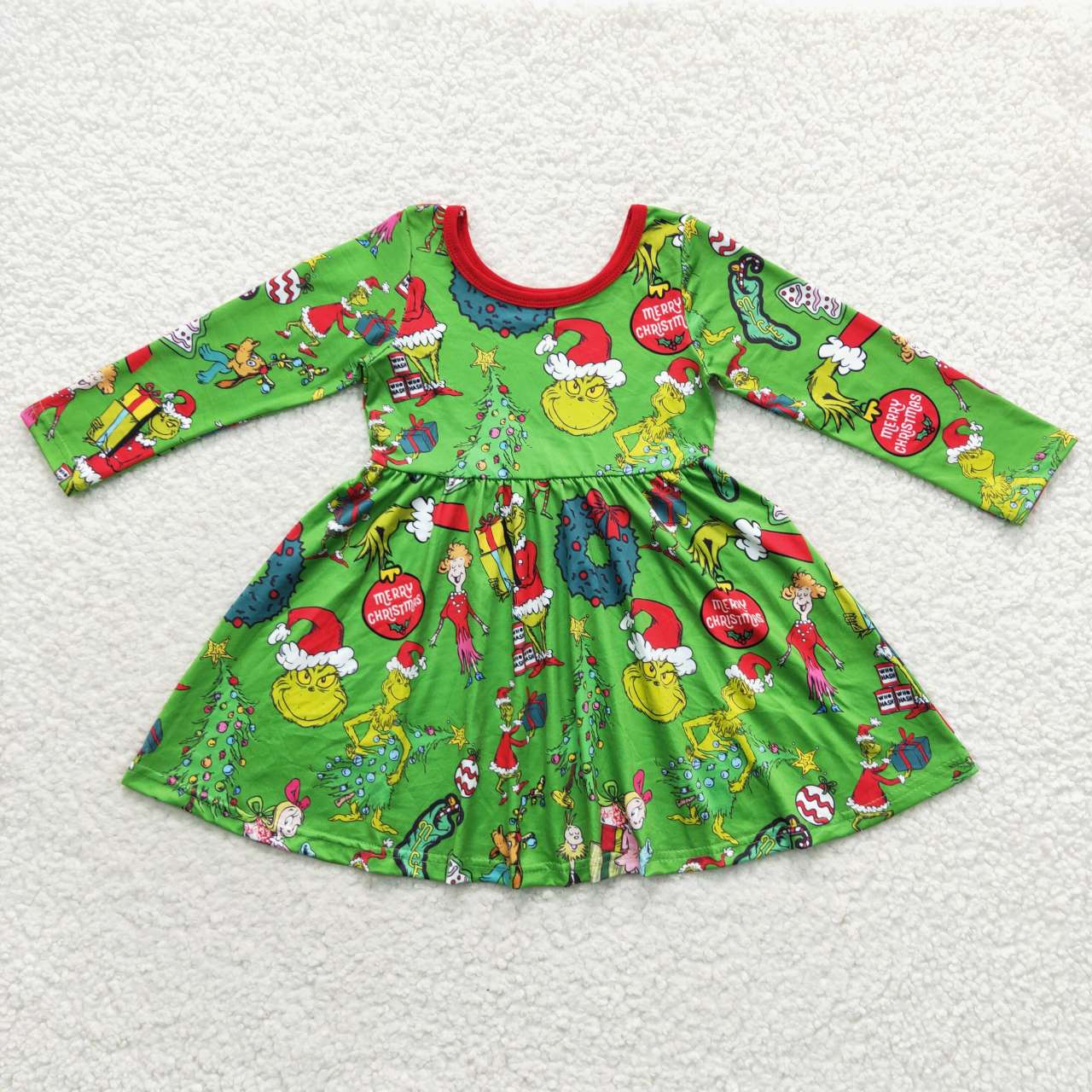 long sleeve grinch twirl dress girl christmas dresses