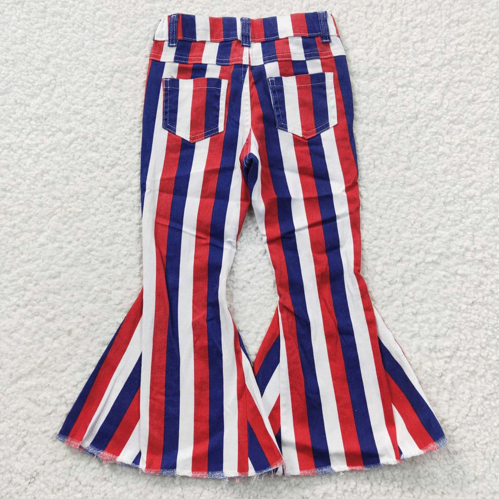 kids blue white red stripe denim flare jeans pants