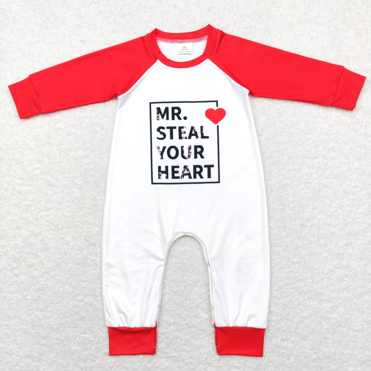 infant boy long sleeve valentine romper-Mr steal your heart