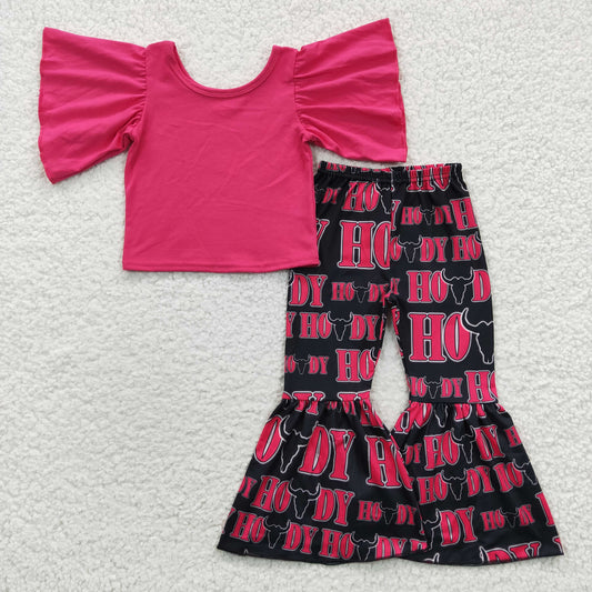 kids hot pink top howdy bell bottom pants set girl outfits