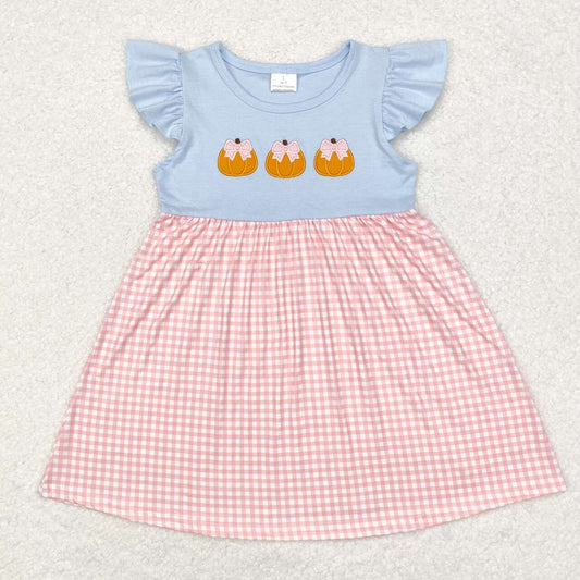 flutter blue pink gingham pumpkin embroidered dress