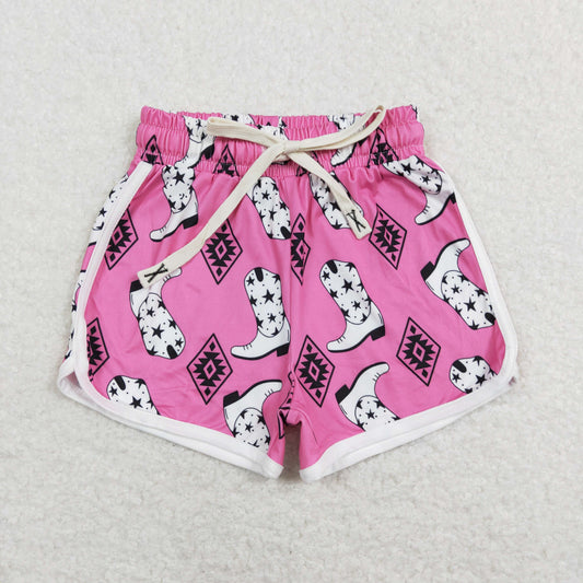 girl 1pc hot pink cowgirl boots aztec shorts