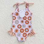 1pcs smile sunflower print kids girls swimsuit